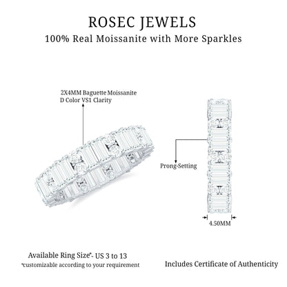 Round and Baguette Cut Moissanite Eternity Wedding Band