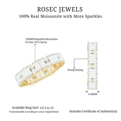 Round and Baguette Cut Moissanite Eternity Wedding Band