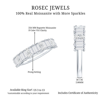 Baguette and Round Moissanite Half Eternity Band Ring