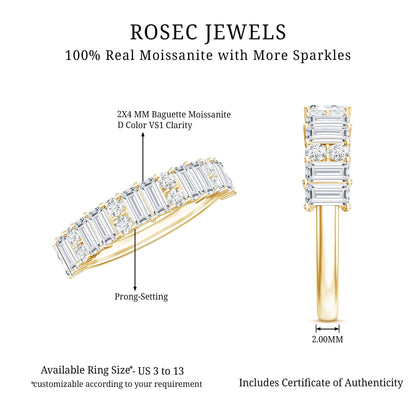Baguette and Round Moissanite Half Eternity Band Ring