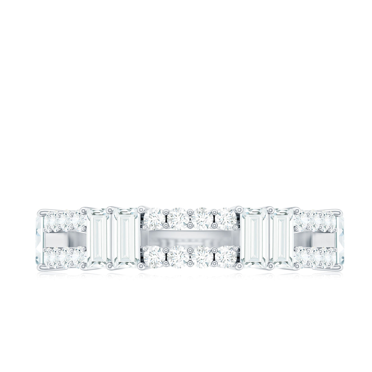 Baguette and Round Moissanite Half Eternity Band