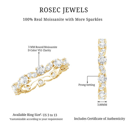 Certified Moissanite Eternity Wedding Band Ring in Prong Setting