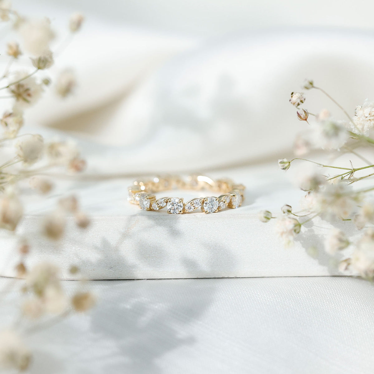 Certified Moissanite Eternity Wedding Band Ring in Prong Setting