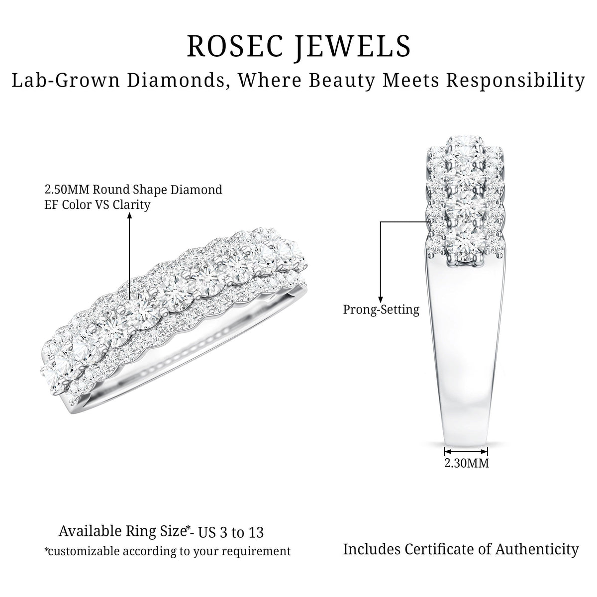 Classic Moissanite Half Eternity Wedding Band Ring