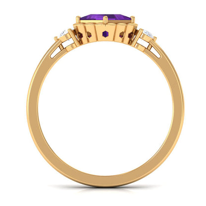 Designer 1.2 Carat Princess Cut Amethyst Engagement Ring with Diamond