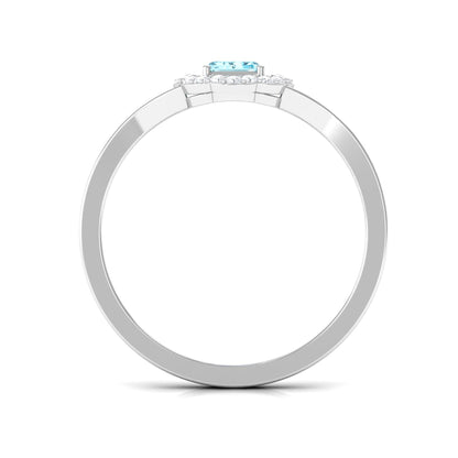 Emerald Cut Aquamarine Engagement Ring with Diamond Floral Halo