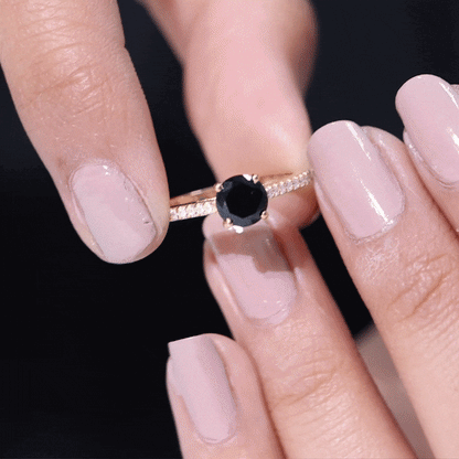Round Black Onyx Engagement Ring with Diamond Side Stones