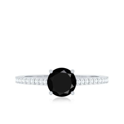 Round Black Onyx Engagement Ring with Diamond Side Stones