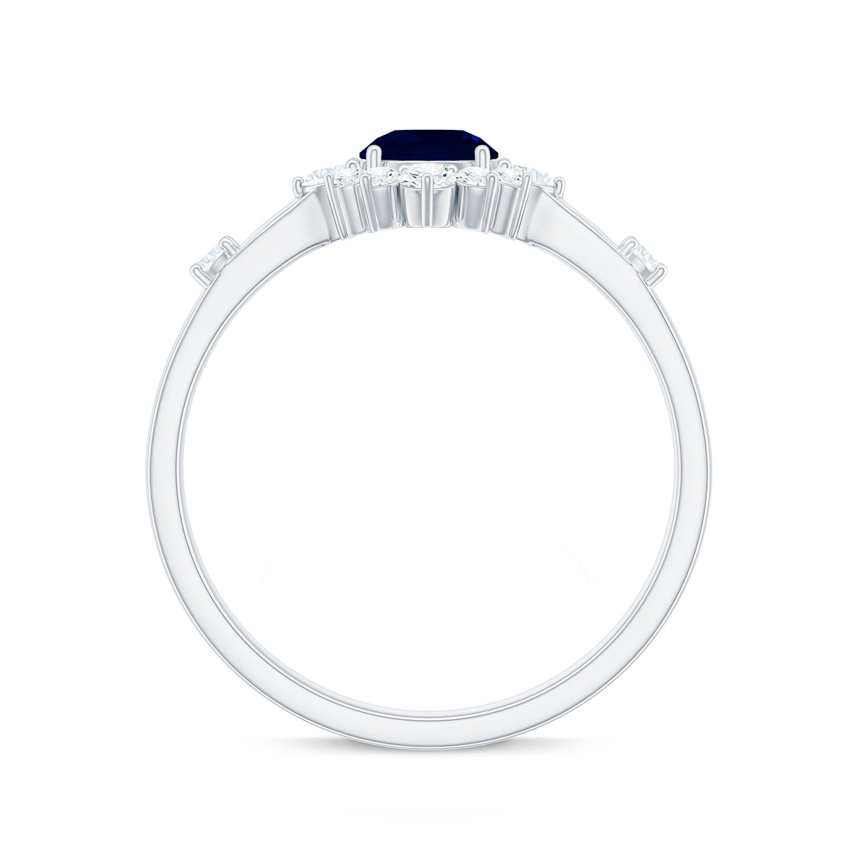 Natural 0.9 Carat Blue Sapphire Engagement Ring with Diamond Halo