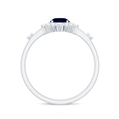Natural 0.9 Carat Blue Sapphire Engagement Ring with Diamond Halo
