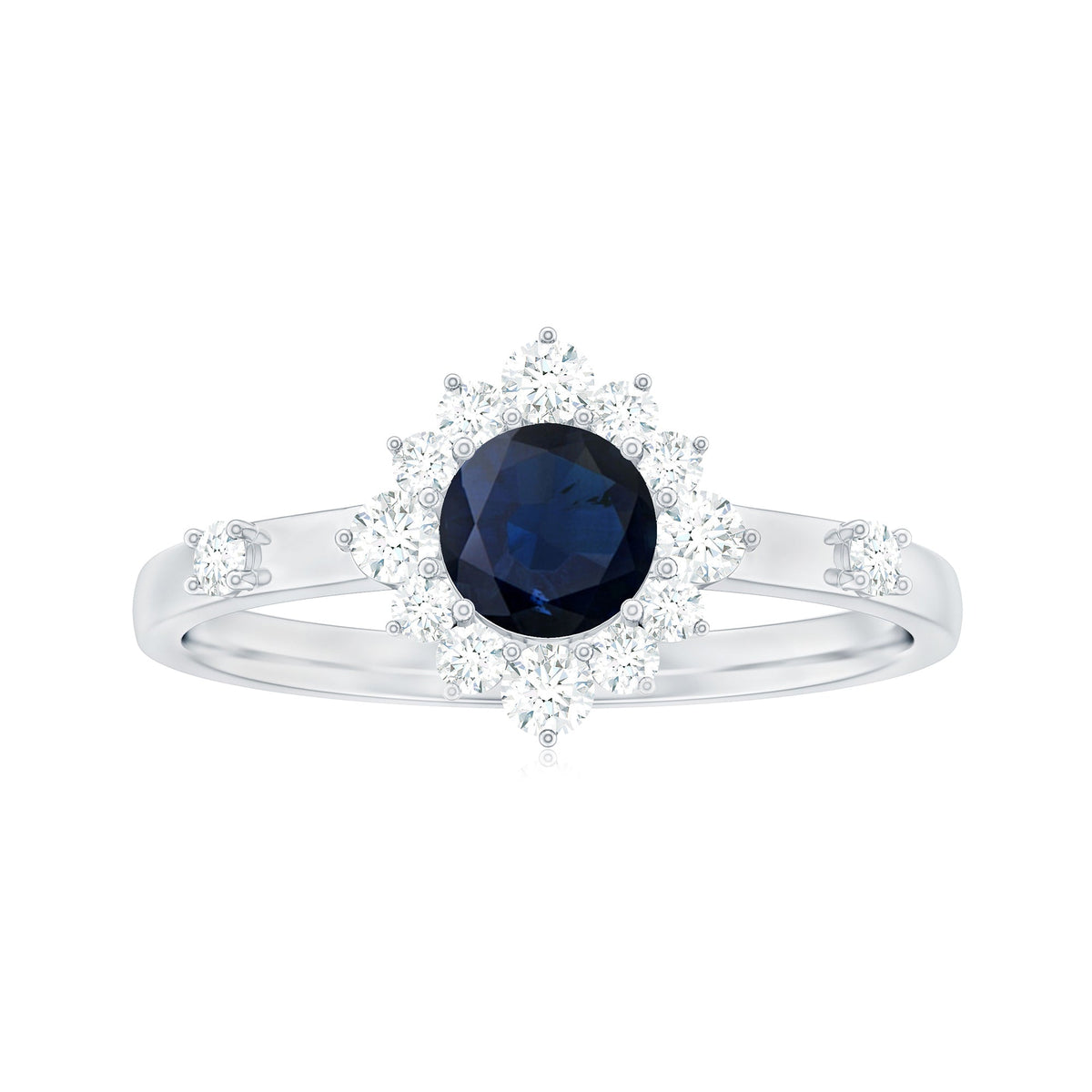 Natural 0.9 Carat Blue Sapphire Engagement Ring with Diamond Halo