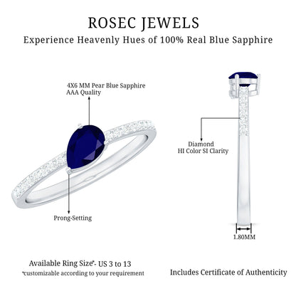 Natural 0.5 Carat Blue Sapphire Promise Ring with Diamond