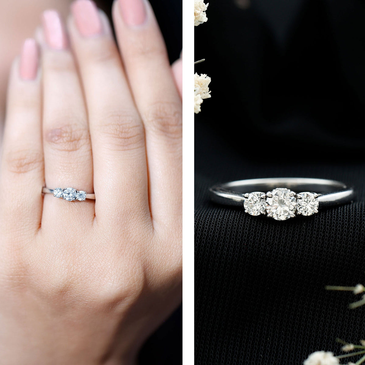 Brilliant Cut Moissanite 3 Stone Promise Ring for Women
