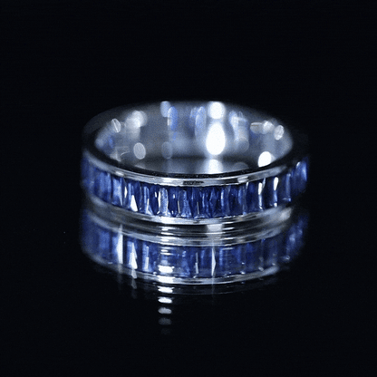 Baguette Shape Lab Created Blue Sapphire Channel Set Eternity Band