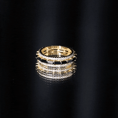 Certified Lab Grown Black Diamond 3 Row Wedding Band with Moissanite