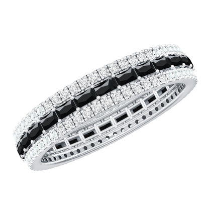 Certified Lab Grown Black Diamond 3 Row Wedding Band with Moissanite