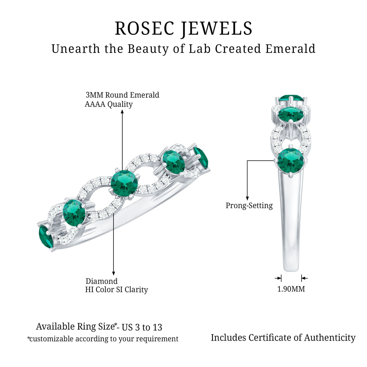 Designer Lab Grown Emerald Diamond Eternity Wedding Band