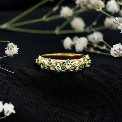 Natural Emerald Filigree Wedding Band for Women