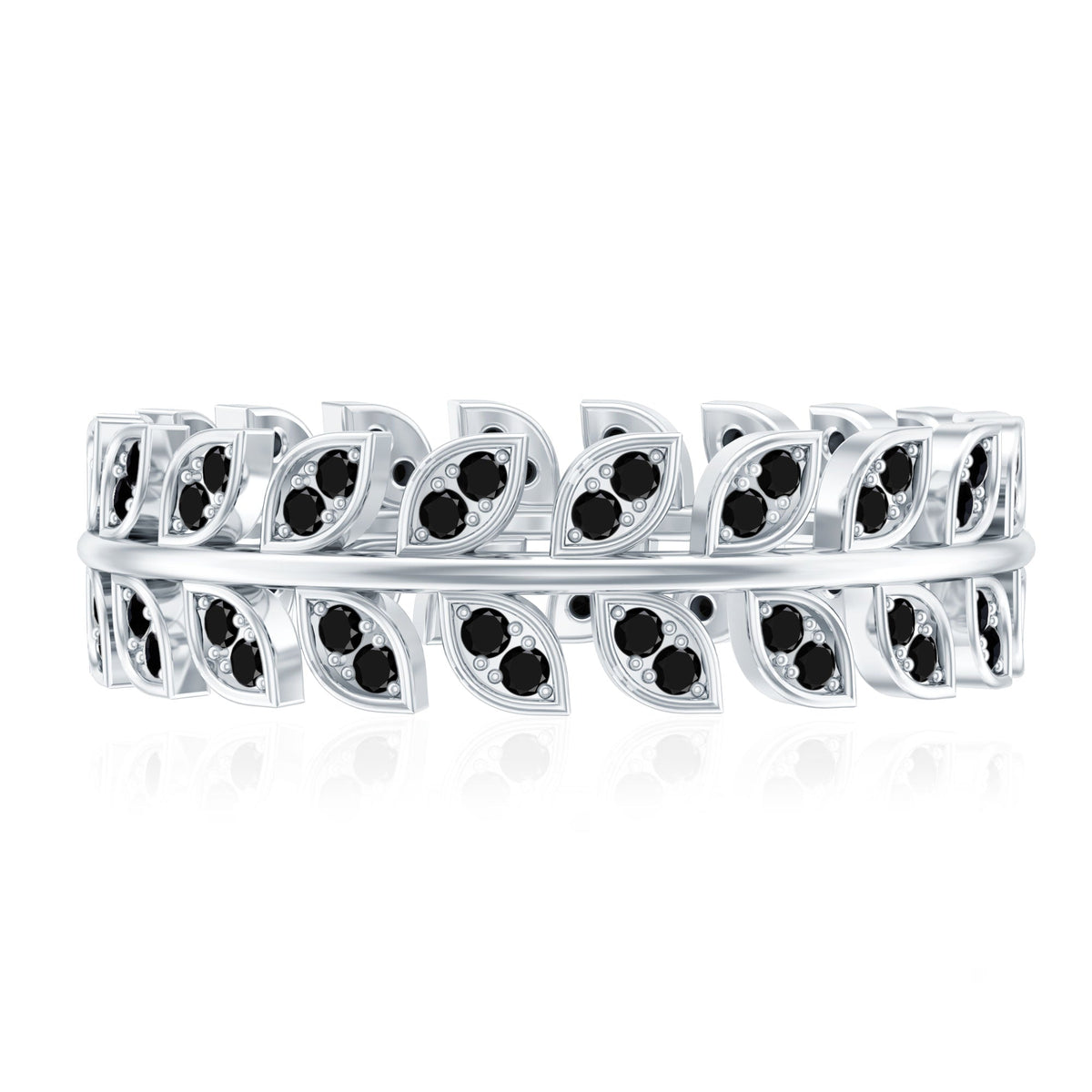 Real Black Onyx Leaf Wedding Band for Women