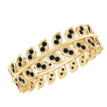 Real Black Onyx Leaf Wedding Band for Women