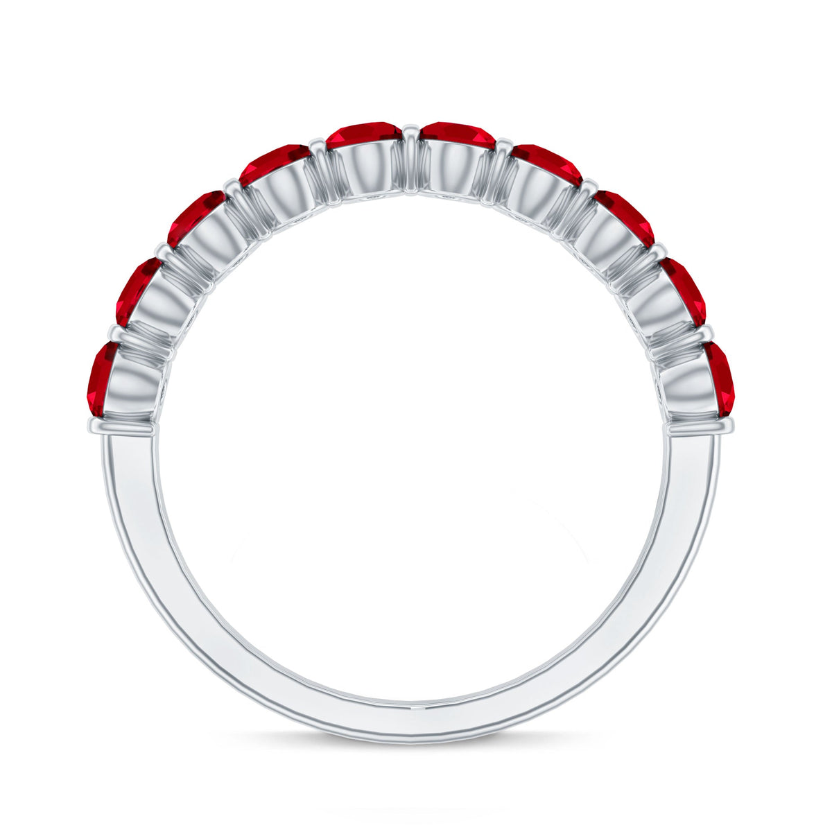 Oval Cut Created Ruby Half Eternity Ring in Bar Setting