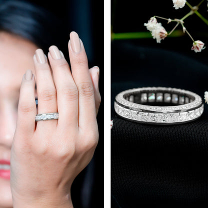 Channel Set Moissanite Princess Cut Wedding Band
