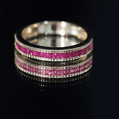 Natural Princess Cut Ruby Half Eternity Ring in Channel Set