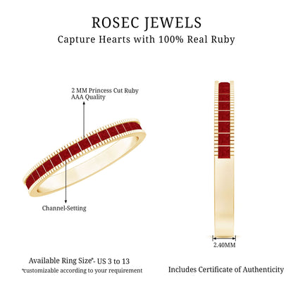 Natural Princess Cut Ruby Half Eternity Ring in Channel Set