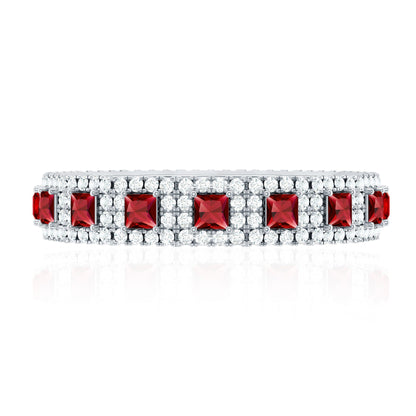 Princess Cut Lab Created Ruby Wedding Band with Diamonds