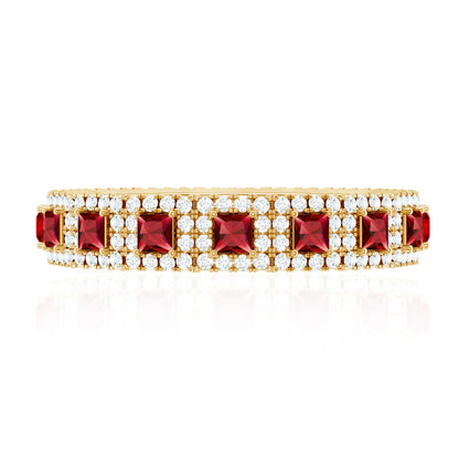 Princess Cut Lab Created Ruby Wedding Band with Diamonds