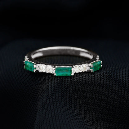 Stackable Green Emerald and Diamond Ring in Prong Setting