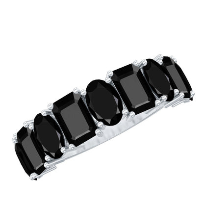 Oval and Emerald Cut Black Onyx Half Eternity Wedding Band