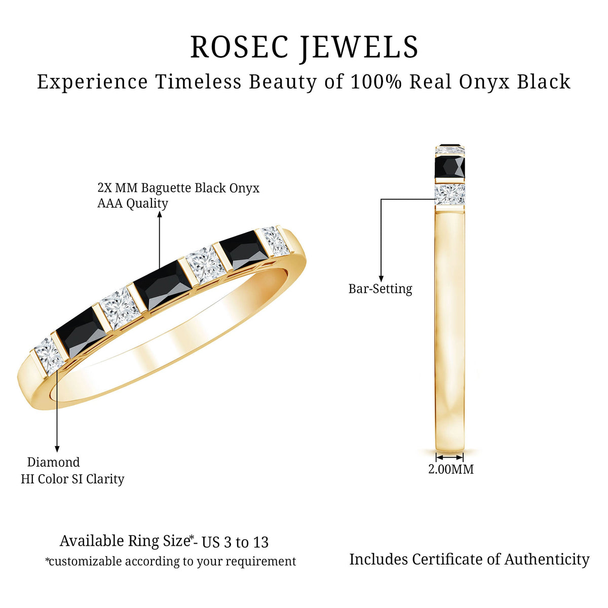 Bar Set Black Onyx and Diamond Half Eternity Wedding Band