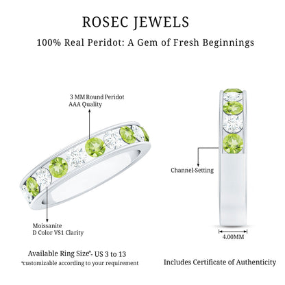 Channel Set Peridot and Diamond Half Eternity Ring for Women