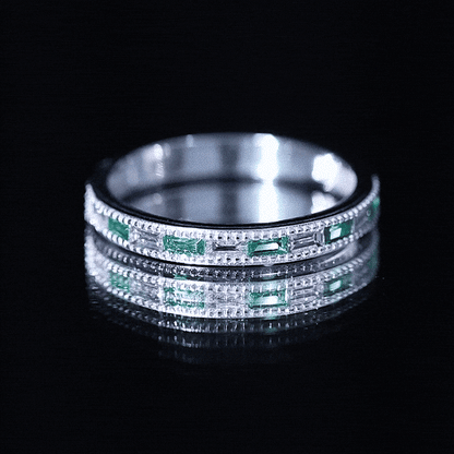Baguette Cut Lab Grown Emerald and Diamond Band Ring