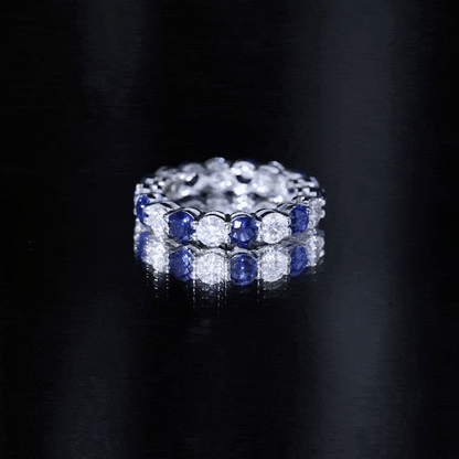 Certified Round Lab Grown Blue Sapphire Eternity Band Ring with Moissanite