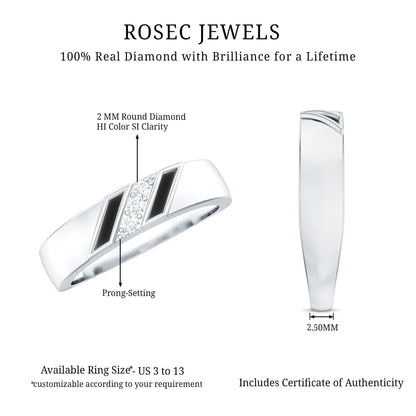Natural Mens Diamond Wedding Band with Black Enamel