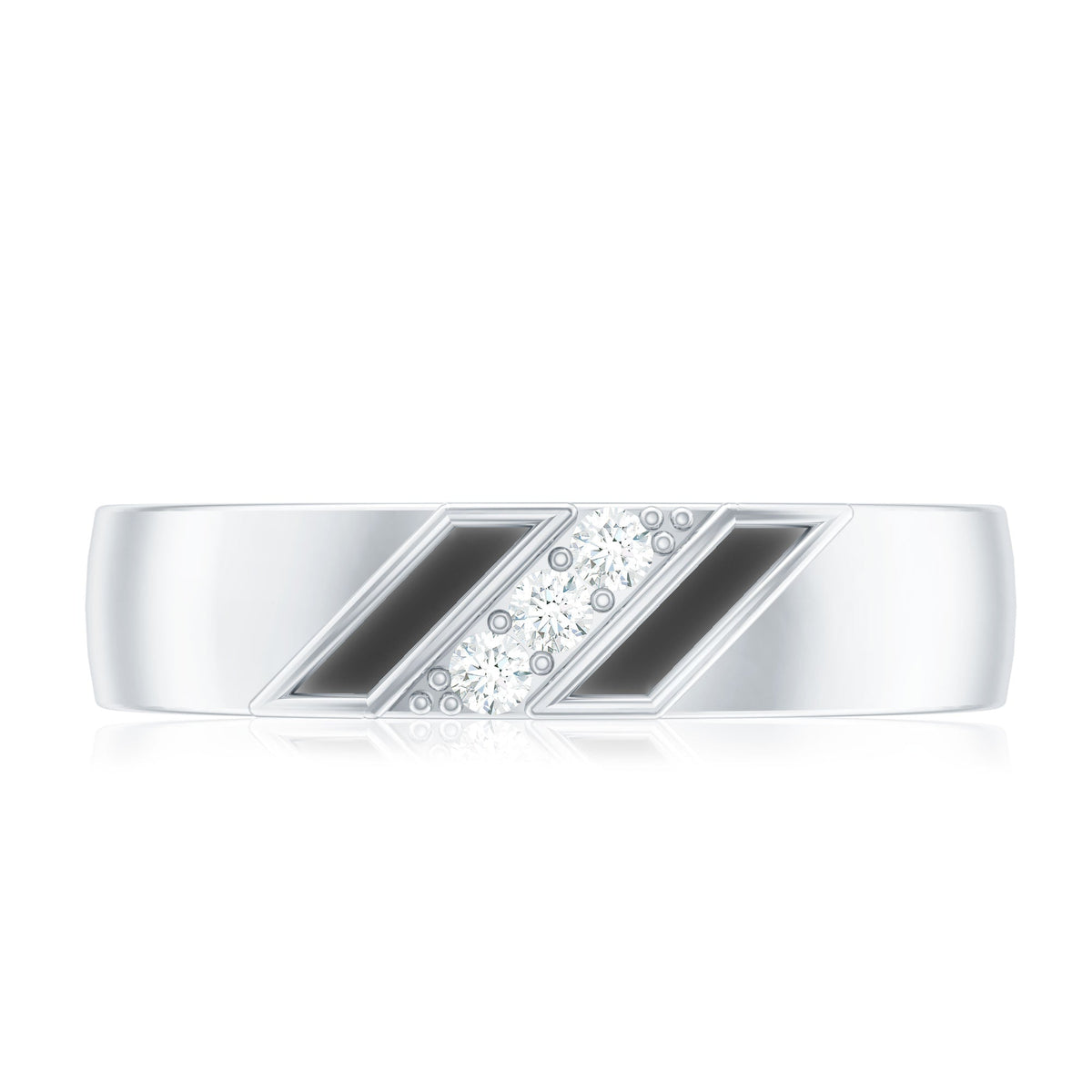 Natural Mens Diamond Wedding Band with Black Enamel