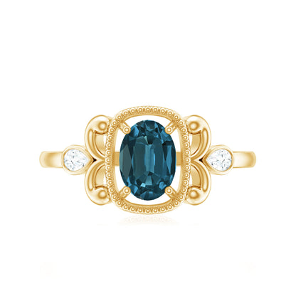 London Blue Topaz and Diamond Art Deco Engagement Ring