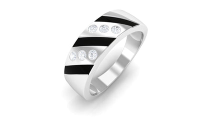 Natural Diamond Mens Wedding Band with Black Enamel