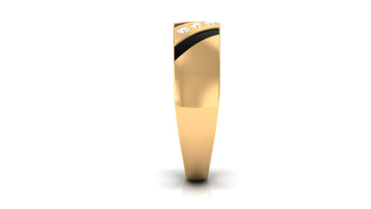 Natural Diamond Mens Wedding Band with Black Enamel