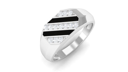 Classic Diamond Mens Engagement Ring with Black Enamel