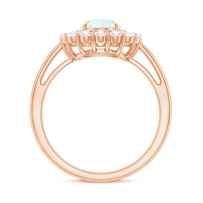 1.2 Carat Oval Cut Ethiopian Opal Halo Engagement Ring with Moissanite