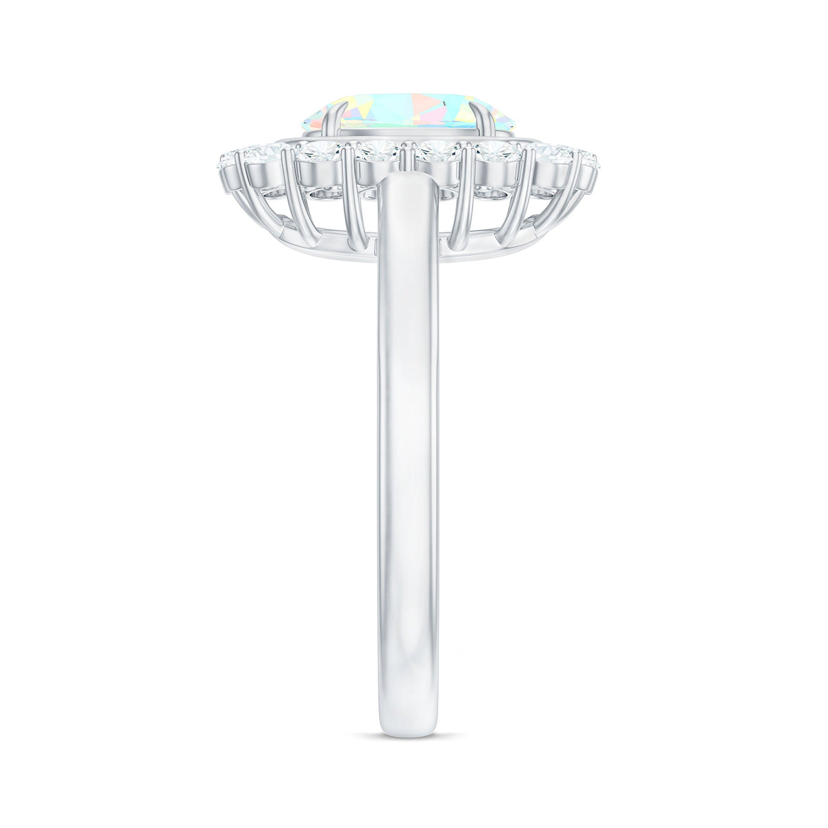 1.2 Carat Oval Cut Ethiopian Opal Halo Engagement Ring with Moissanite