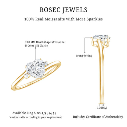 Solitaire Moissanite Heart Engagement Ring in Prong Setting