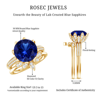 Nature Inspired 4.5 Carat Lab Grown Blue Sapphire Diamond Engagement Ring with Enhancer