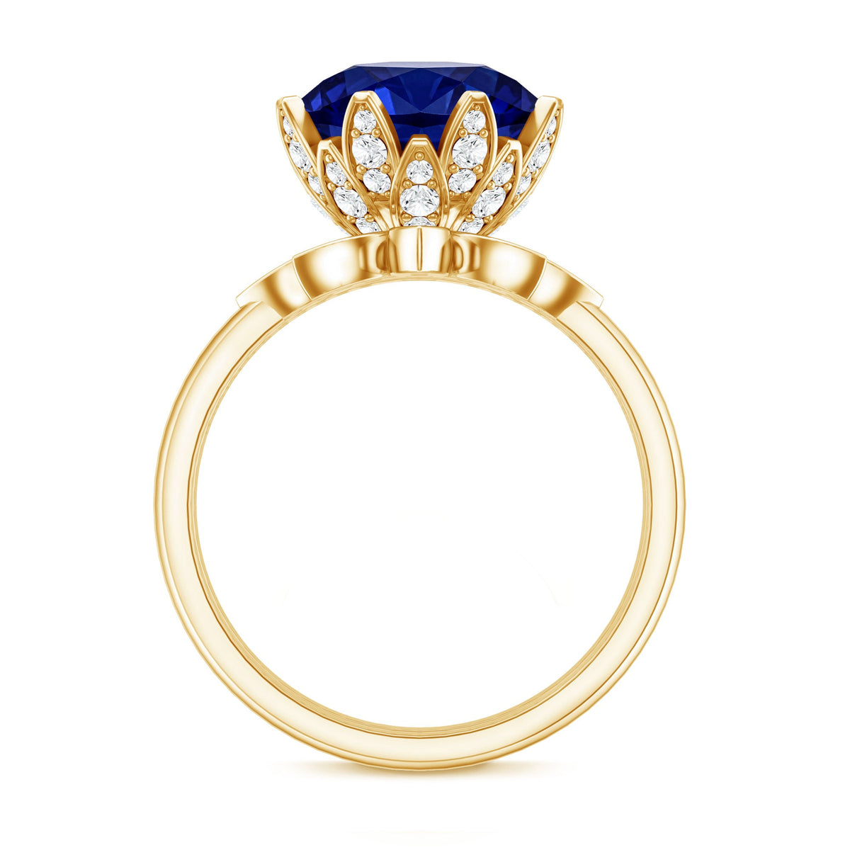 Nature Inspired 4.5 Carat Lab Grown Blue Sapphire Diamond Engagement Ring with Enhancer