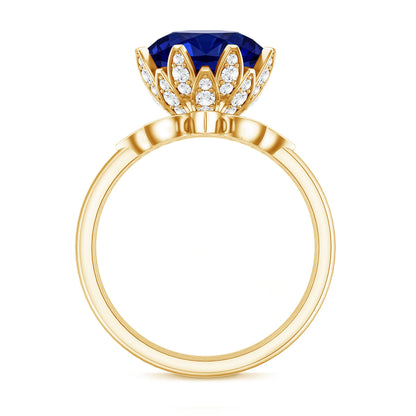 Nature Inspired 4.5 Carat Lab Grown Blue Sapphire Diamond Engagement Ring with Enhancer