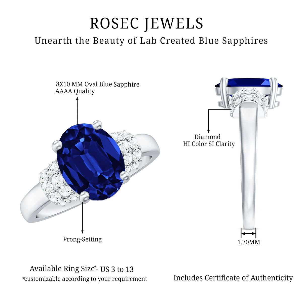Certified 4 Carat Oval Lab Grown Blue Sapphire Engagement Ring with Diamonds