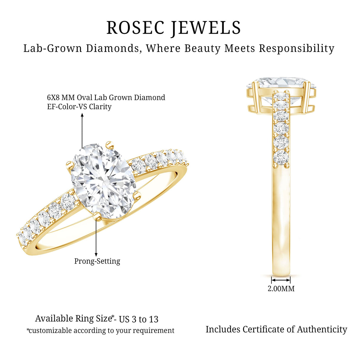 Certified 1 Carat Lab Grown Diamond Oval Engagement Ring